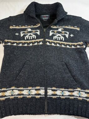 Lost Horizons Sweater Eagle Cardigan Mens Small/mediumGray Wool Cowichan Motifs